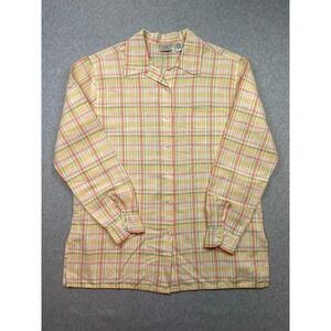 Sonoma Shirt Womens Large‎ Yellow Orange Green Plaid Linen Outdoor Beach Coastal